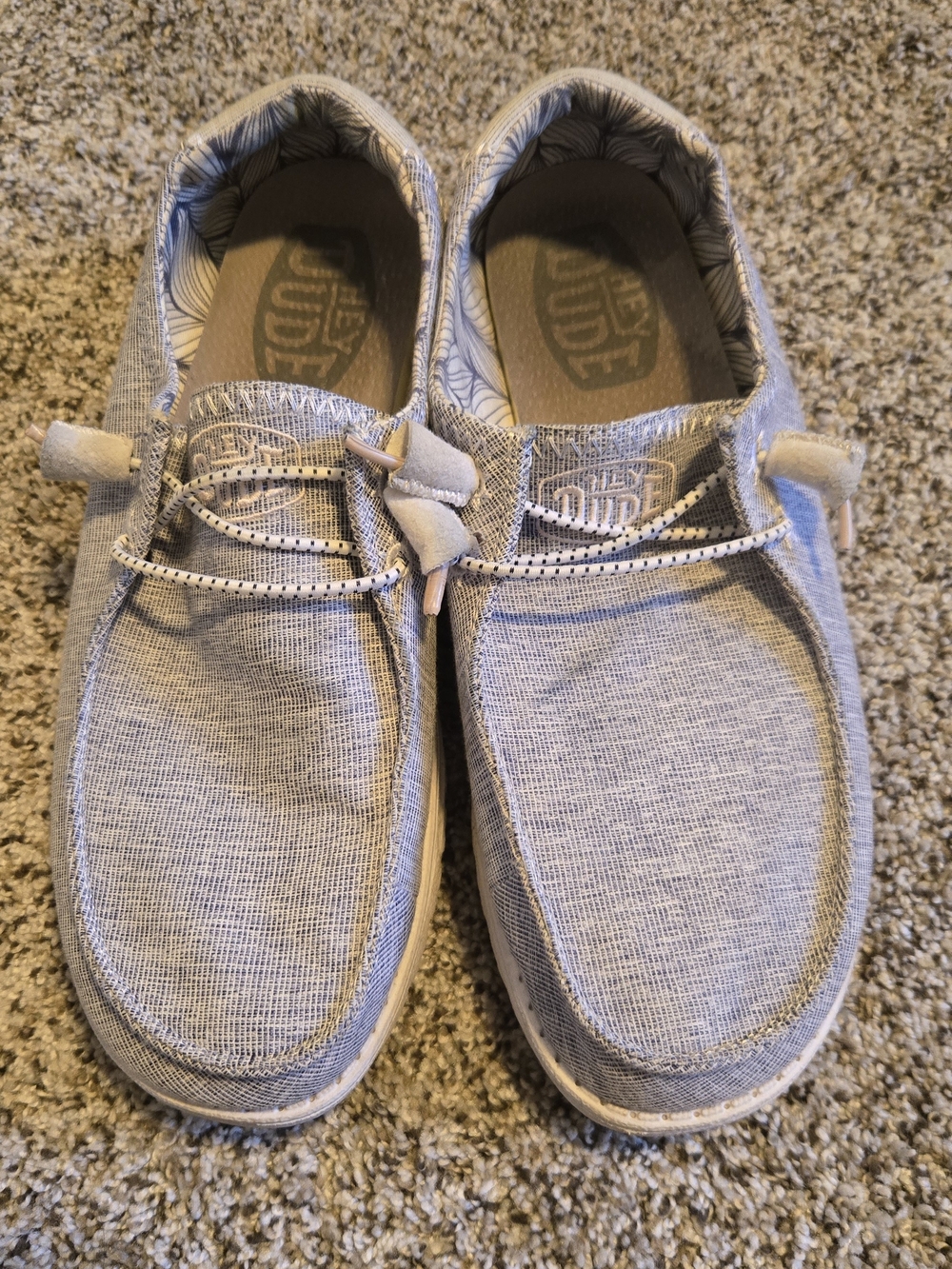 Hey Dude Light Grey/blue Canvas Slip-On Sneakers